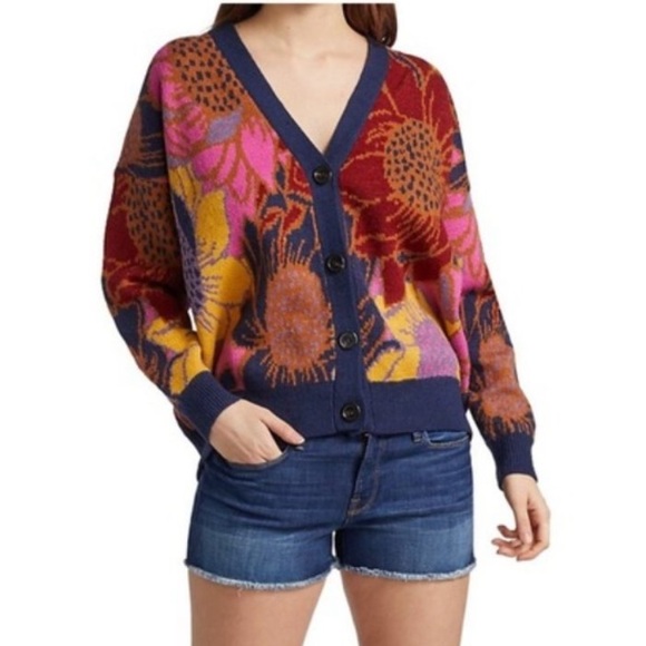 FARM RIO Floral Dots Tropical Knit Cardigan Sweater, Size SMALL - Picture 10 of 10